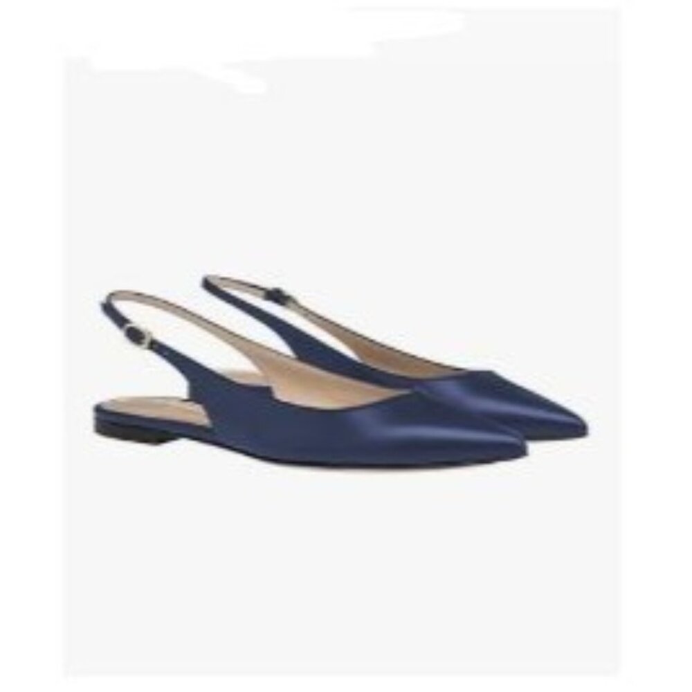 Women's Navy Slingback Flats - Elegant Pointed Toe